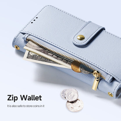 For iPhone 16 DUX DUCIS Lawa Series 2 in 1 Wallet Zipper Detachable MagSafe Phone Case with Lanyard(Light Blue)