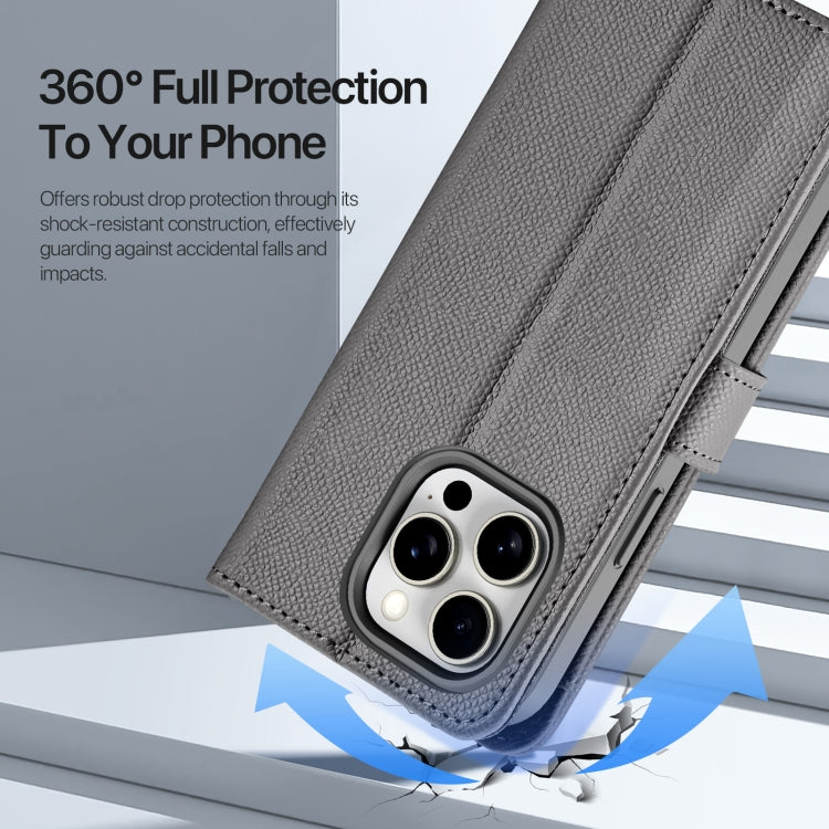 For iPhone 15 Pro Max DUX DUCIS Lawa Series 2 in 1 Wallet Zipper Detachable MagSafe Phone Case with Lanyard(Grey)