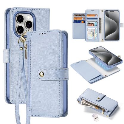 For iPhone 15 Pro Max DUX DUCIS Lawa Series 2 in 1 Wallet Zipper Detachable MagSafe Phone Case with Lanyard(Light Blue)