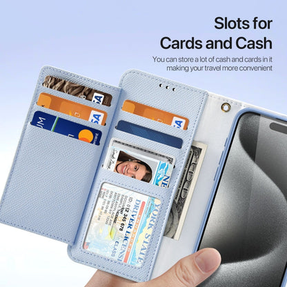 For iPhone 15 Pro Max DUX DUCIS Lawa Series 2 in 1 Wallet Zipper Detachable MagSafe Phone Case with Lanyard(Light Blue)