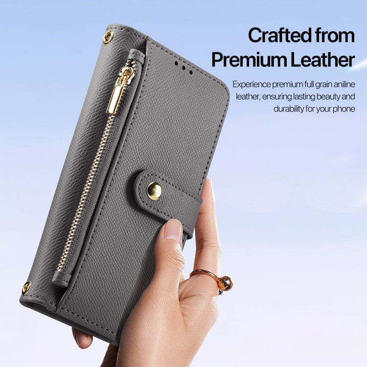 For iPhone 15 Pro DUX DUCIS Lawa Series 2 in 1 Wallet Zipper Detachable MagSafe Phone Case with Lanyard(Grey)