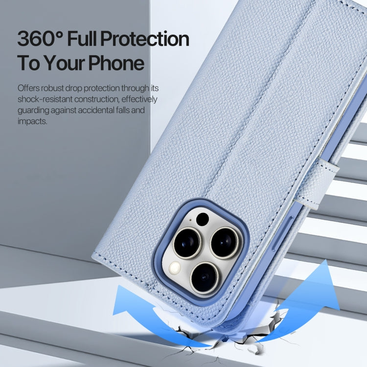 For iPhone 15 Pro DUX DUCIS Lawa Series 2 in 1 Wallet Zipper Detachable MagSafe Phone Case with Lanyard(Light Blue)