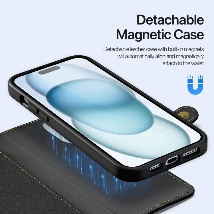 For iPhone 15 Plus DUX DUCIS Lawa Series 2 in 1 Wallet Zipper Detachable MagSafe Phone Case with Lanyard(Black)