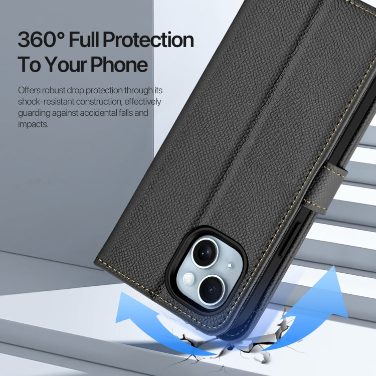 For iPhone 15 Plus DUX DUCIS Lawa Series 2 in 1 Wallet Zipper Detachable MagSafe Phone Case with Lanyard(Black)