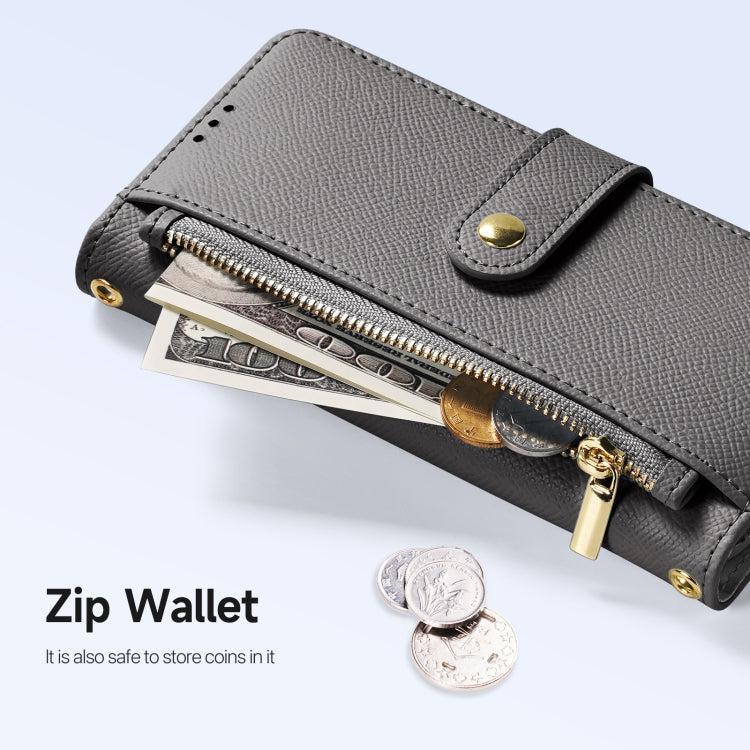 For iPhone 15 Plus DUX DUCIS Lawa Series 2 in 1 Wallet Zipper Detachable MagSafe Phone Case with Lanyard(Grey)