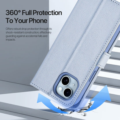 For iPhone 15 Plus DUX DUCIS Lawa Series 2 in 1 Wallet Zipper Detachable MagSafe Phone Case with Lanyard(Light Blue)