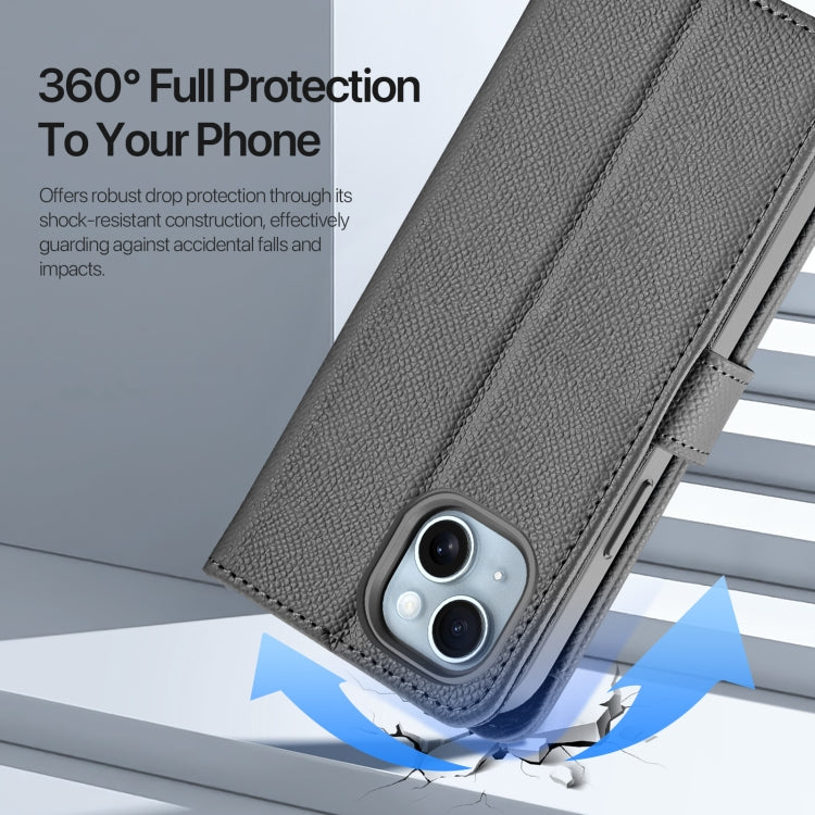 For iPhone 15 DUX DUCIS Lawa Series 2 in 1 Wallet Zipper Detachable MagSafe Phone Case with Lanyard(Grey)