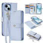 For iPhone 15 DUX DUCIS Lawa Series 2 in 1 Wallet Zipper Detachable MagSafe Phone Case with Lanyard(Light Blue)