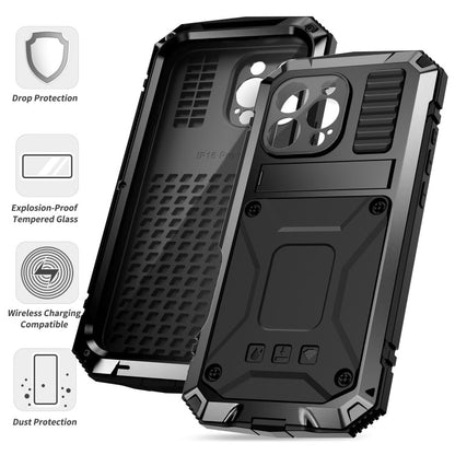 For iPhone 16 Pro Max R-JUST Life Waterproof Dustproof Shockproof Phone Case(Black)