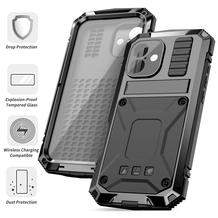Pour iPhone 16 Plus Coque de Téléphone R-JUST Étanche à la Poussière et aux Chocs (Noir)