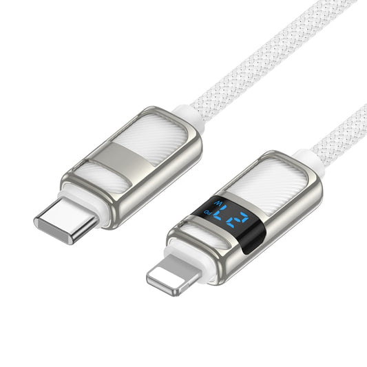 hoco U137 USB-C / Type-C to 8 Pin Line PD Charging Data Cable with Display, Length:1.2m(White)