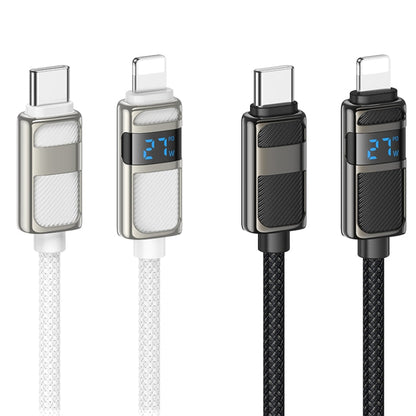 hoco U137 USB-C / Type-C to 8 Pin Line PD Charging Data Cable with Display, Length:1.2m(White)