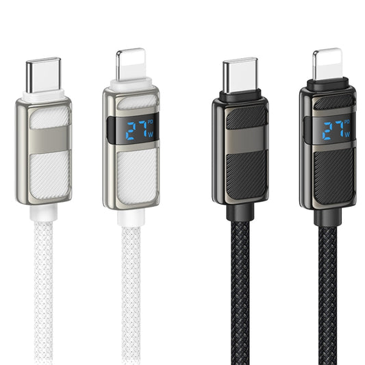 hoco U137 USB-C / Type-C to 8 Pin Line PD Charging Data Cable with Display, Length:1.2m(White)