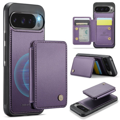 Pour Google Pixel 9 Pro XL JEEHOOD J05 Étui de téléphone en cuir RFID de style professionnel magnétique (violet)