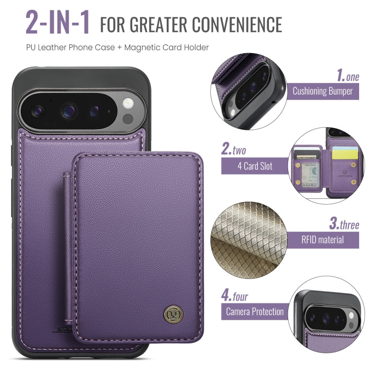 Pour Google Pixel 9 Pro XL JEEHOOD J05 Étui de téléphone en cuir RFID de style professionnel magnétique (violet)
