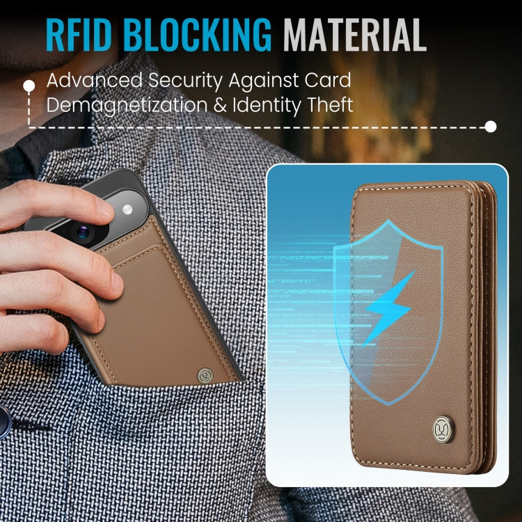 For Google Pixel 9 / 9 Pro JEEHOOD J05 Business Magnetic Style RFID Leather Phone Case(Brown)