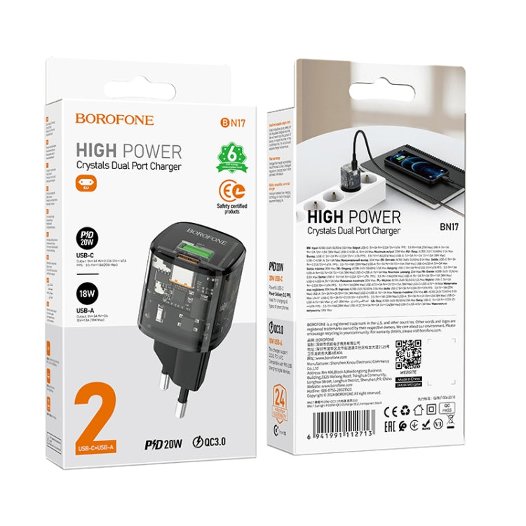 BOROFONE BN17 PD20W USB, USB-C / Type-C Charger, Plug Type:EU Plug(Black)