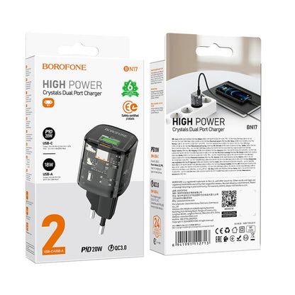 BOROFONE BN17 PD20W USB, USB-C / Type-C Charger, Plug Type:EU Plug(Black)