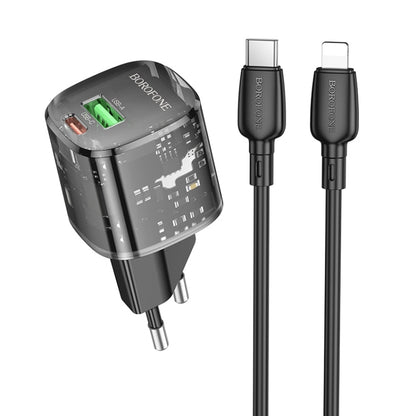 BOROFONE BN17 PD20W USB, Type-C Charger with 1m Type-C to 8 Pin Cable Set, Plug Type:EU Plug(Black)