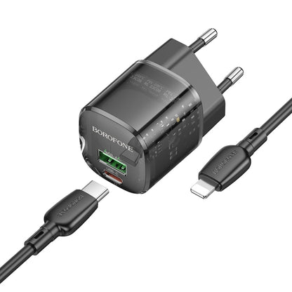 BOROFONE BN17 PD20W USB, Type-C Charger with 1m Type-C to 8 Pin Cable Set, Plug Type:EU Plug(Black)