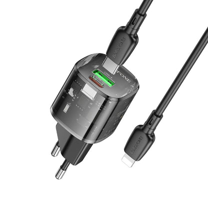 BOROFONE BN17 PD20W USB, Type-C Charger with 1m Type-C to 8 Pin Cable Set, Plug Type:EU Plug(Black)