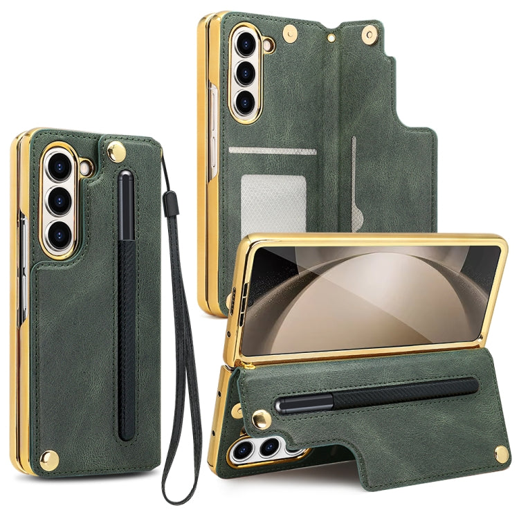 For Samsung Galaxy Z Fold6 VIETAO Film Integrated Folding Holder Flip PU Phone Case(Green)