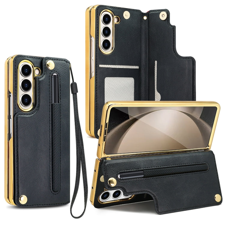 Pour Samsung Galaxy Z Fold5 VIETAO Film intégré support pliable étui de téléphone à rabat en PU (Noir)