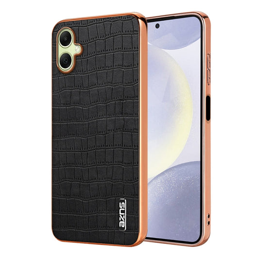 For Samsung Galaxy A06 4G AZNS Electroplated Frame Crocodile Texture Full Coverage Phone Case(Black)