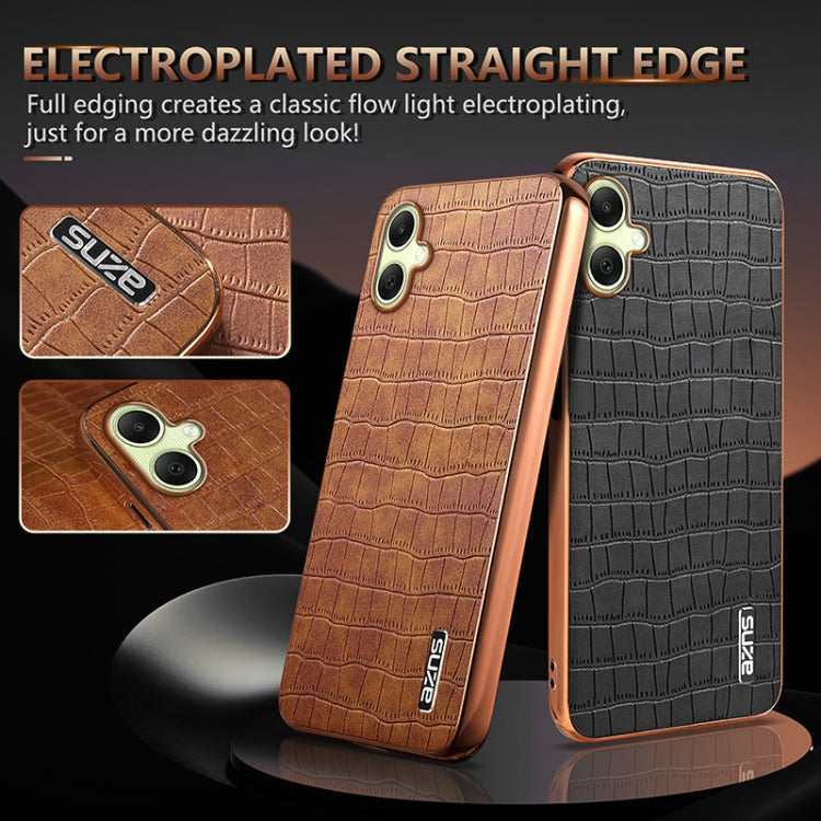 For Samsung Galaxy A06 4G AZNS Electroplated Frame Crocodile Texture Full Coverage Phone Case(Black)