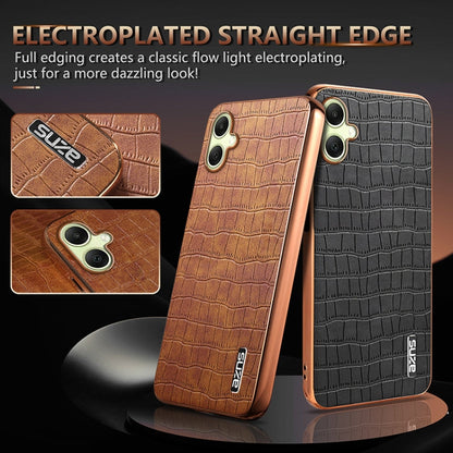 For Samsung Galaxy A06 4G AZNS Electroplated Frame Crocodile Texture Full Coverage Phone Case(Black)