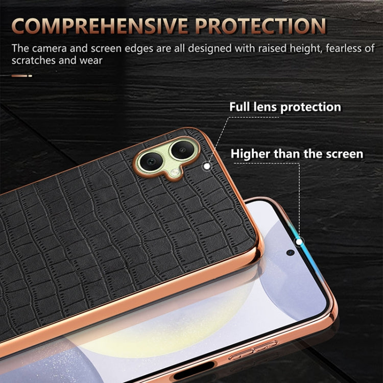 For Samsung Galaxy A06 4G AZNS Electroplated Frame Crocodile Texture Full Coverage Phone Case(Black)