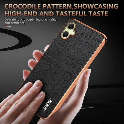 For Samsung Galaxy A06 4G AZNS Electroplated Frame Crocodile Texture Full Coverage Phone Case(Black)