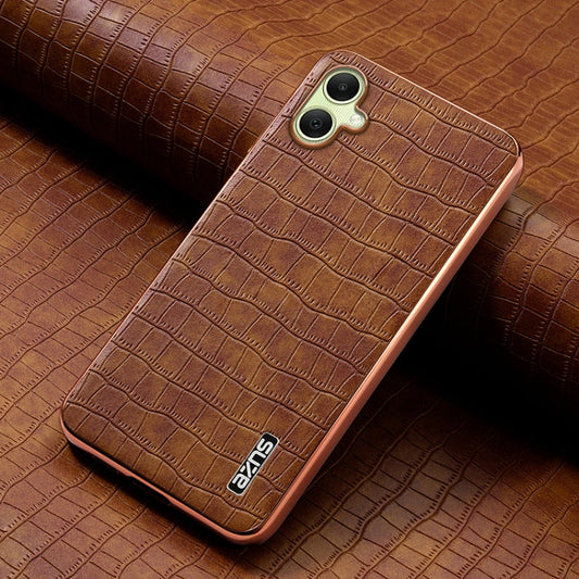 For Samsung Galaxy A06 4G AZNS Electroplated Frame Crocodile Texture Full Coverage Phone Case(Brown)