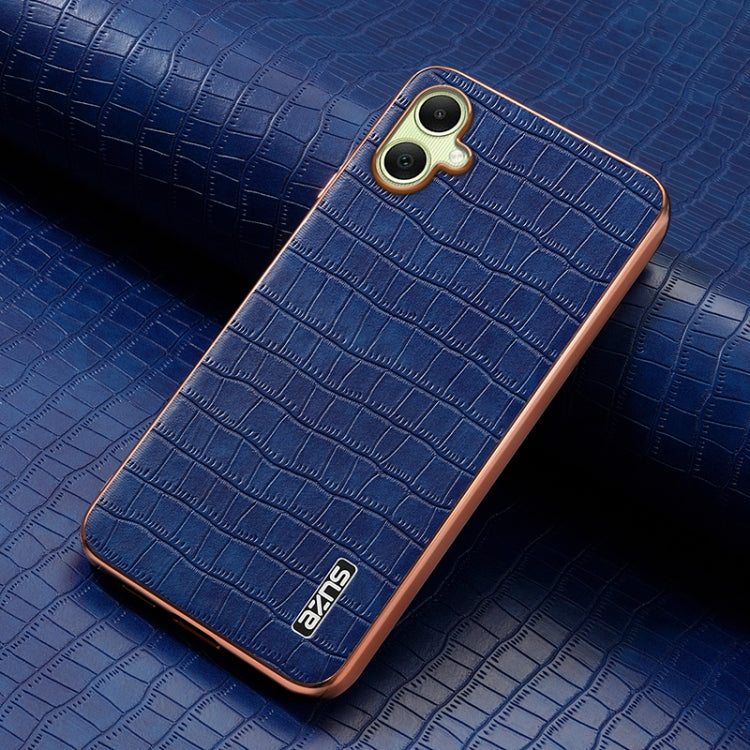 For Samsung Galaxy A06 4G AZNS Electroplated Frame Crocodile Texture Full Coverage Phone Case(Blue)