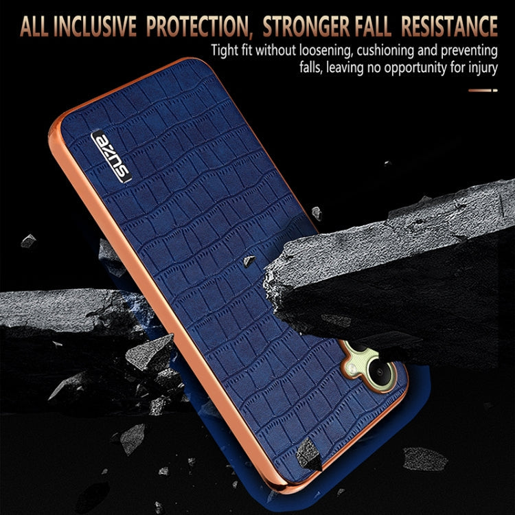 For Samsung Galaxy A06 4G AZNS Electroplated Frame Crocodile Texture Full Coverage Phone Case(Blue)