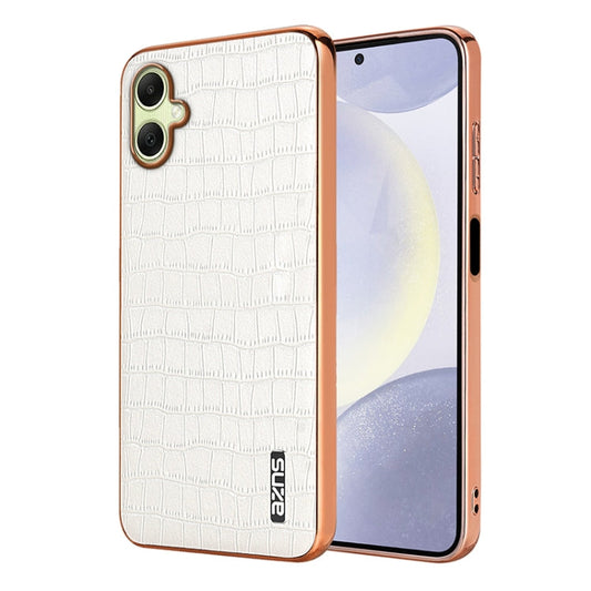 For Samsung Galaxy A06 4G AZNS Electroplated Frame Crocodile Texture Full Coverage Phone Case(White)