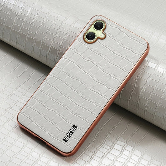 For Samsung Galaxy A06 4G AZNS Electroplated Frame Crocodile Texture Full Coverage Phone Case(White)