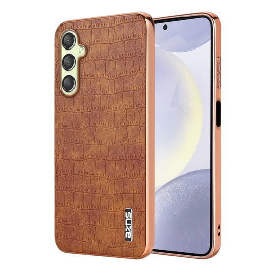 For Samsung Galaxy A16 5G AZNS Electroplated Frame Crocodile Texture Full Coverage Phone Case(Brown)