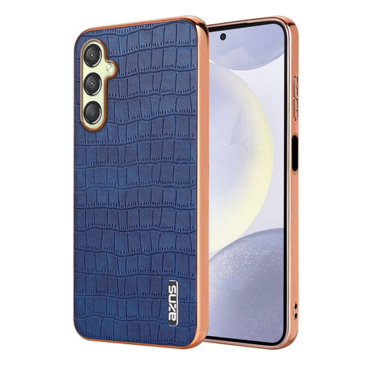 For Samsung Galaxy A16 5G AZNS Electroplated Frame Crocodile Texture Full Coverage Phone Case(Blue)