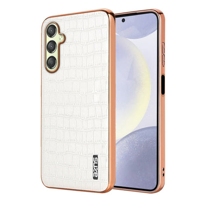 For Samsung Galaxy A16 5G AZNS Electroplated Frame Crocodile Texture Full Coverage Phone Case(White)