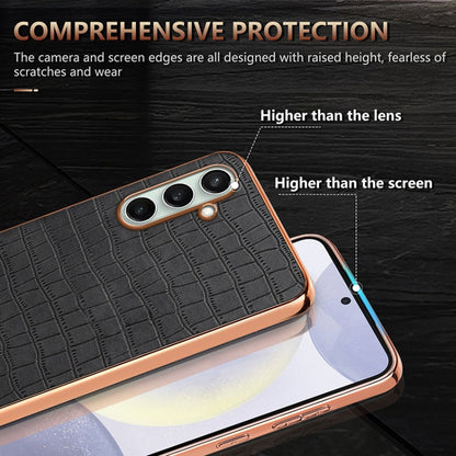 For Samsung Galaxy A36 AZNS Electroplated Frame Crocodile Texture Full Coverage Phone Case(Black)