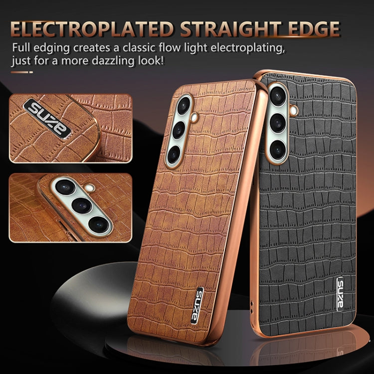 For Samsung Galaxy A36 AZNS Electroplated Frame Crocodile Texture Full Coverage Phone Case(Brown)