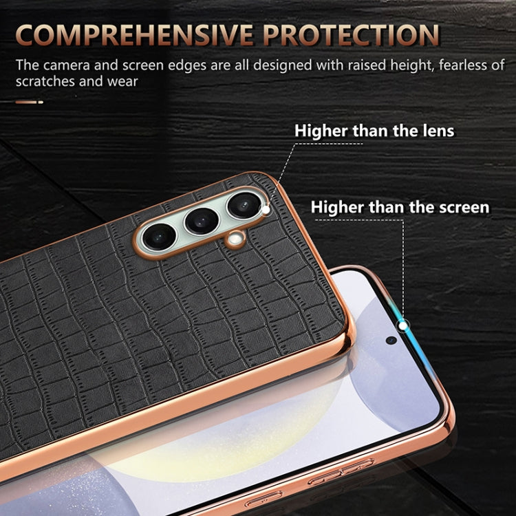 For Samsung Galaxy A36 AZNS Electroplated Frame Crocodile Texture Full Coverage Phone Case(Brown)