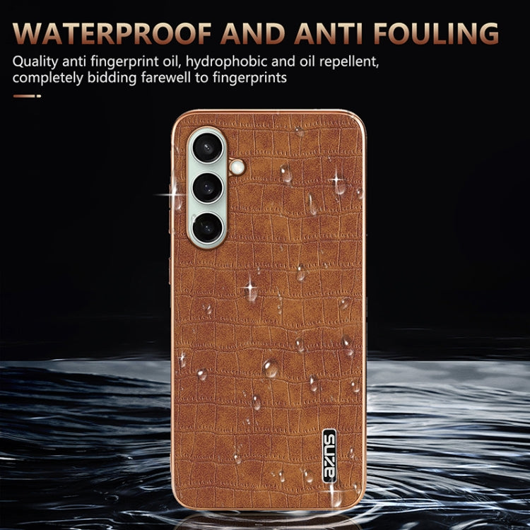 For Samsung Galaxy A36 AZNS Electroplated Frame Crocodile Texture Full Coverage Phone Case(Brown)
