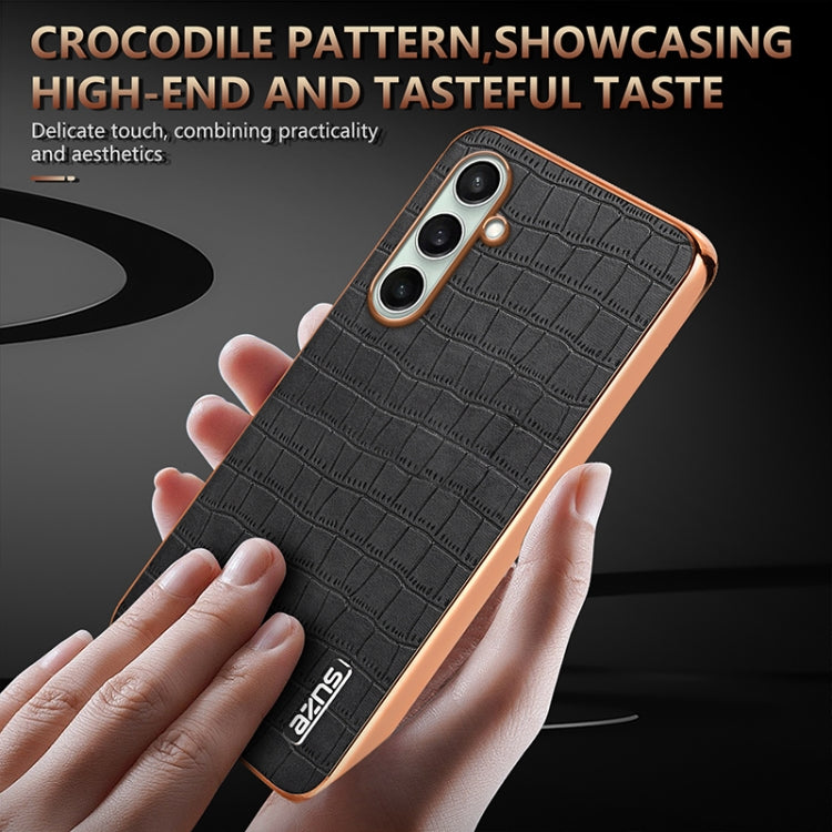 For Samsung Galaxy A36 AZNS Electroplated Frame Crocodile Texture Full Coverage Phone Case(Brown)