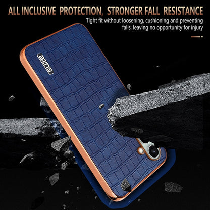 For Samsung Galaxy A36 AZNS Electroplated Frame Crocodile Texture Full Coverage Phone Case(Blue)