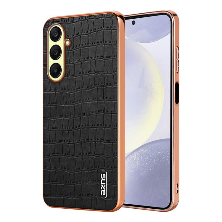 For Samsung Galaxy A26 5G AZNS Electroplated Frame Crocodile Texture Full Coverage Phone Case(Black)