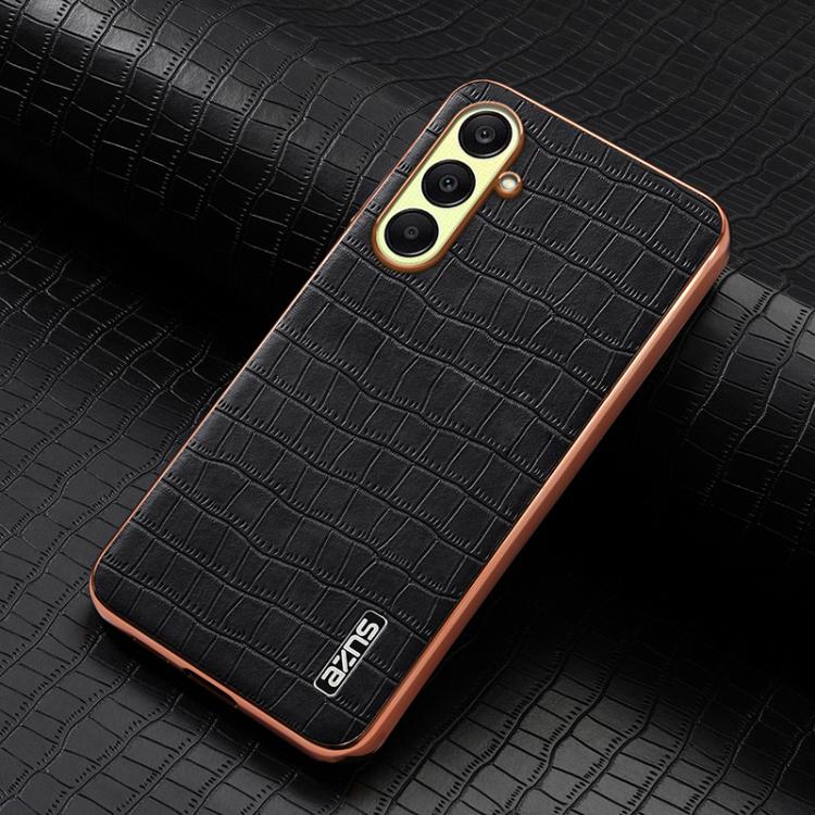 For Samsung Galaxy A26 5G AZNS Electroplated Frame Crocodile Texture Full Coverage Phone Case(Black)