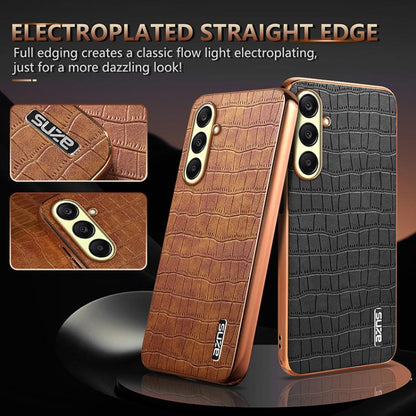 For Samsung Galaxy A26 5G AZNS Electroplated Frame Crocodile Texture Full Coverage Phone Case(Blue)