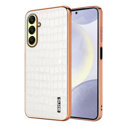 For Samsung Galaxy A26 5G AZNS Electroplated Frame Crocodile Texture Full Coverage Phone Case(White)
